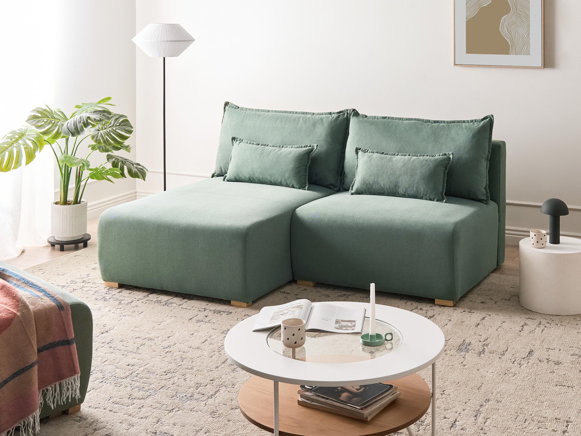  Modular Corner Sofa NERBO Fabric Light Green Right Hand
