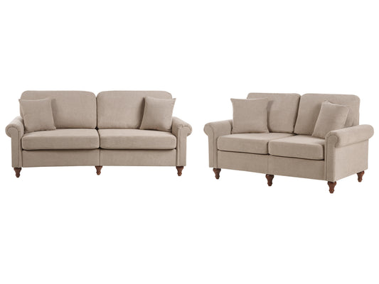  Living Room Set 5 Seater GINNERUP Fabric Taupe