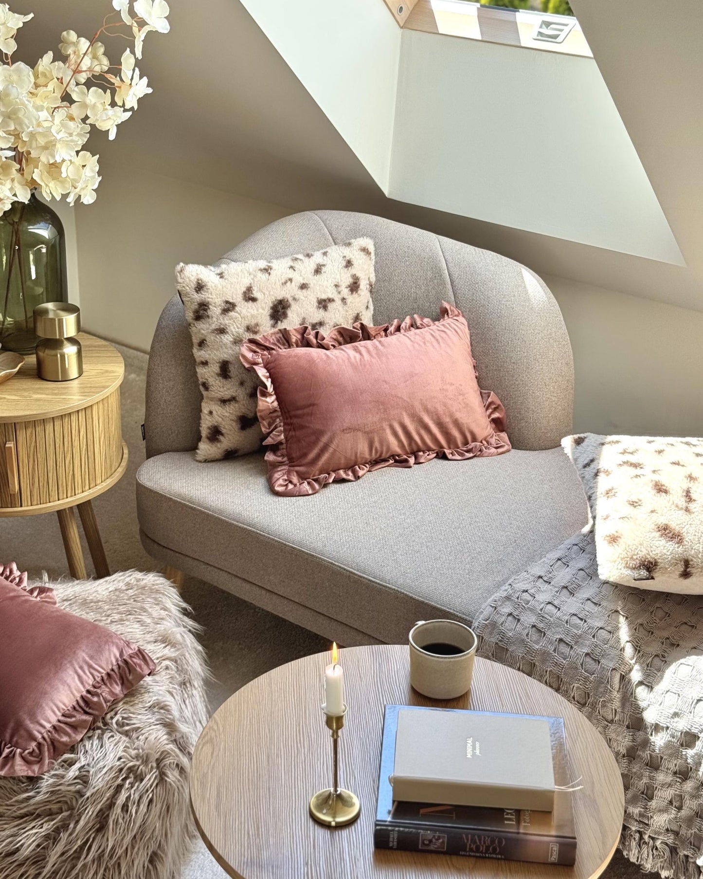  Left-Hand Chaise Lounge TANLAY Fabric Light Brown