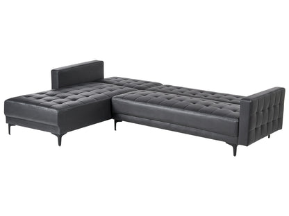  Modular Corner Sofa Bed 4 Seater ABERDEEN Faux Leather Black Right Hand