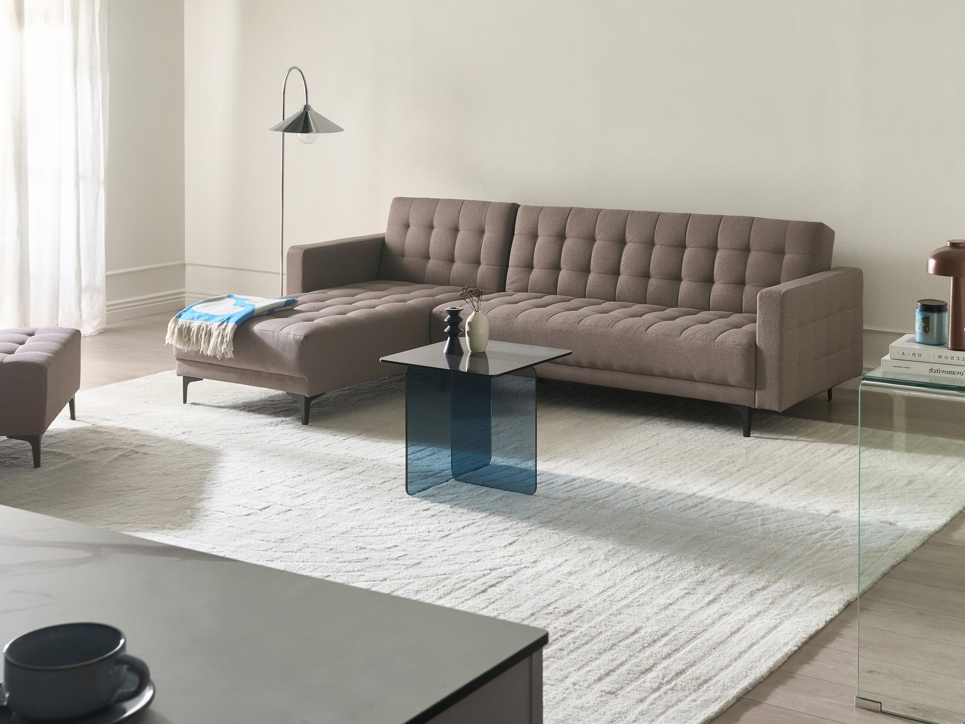  Modular Corner Sofa Bed 4 Seater ABERDEEN Fabric Taupe Right Hand