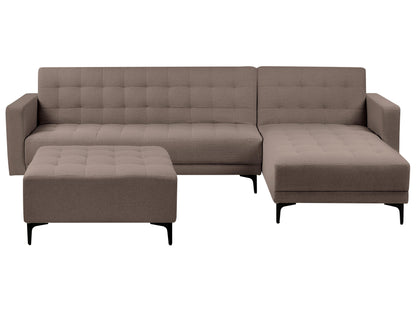  Modular Corner Sofa Bed 4 Seater ABERDEEN Fabric Taupe With Ottoman Left Hand