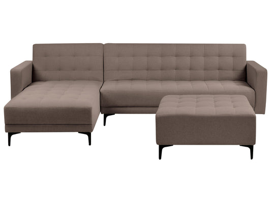  Modular Corner Sofa Bed 4 Seater ABERDEEN Fabric Taupe With Ottoman Right Hand