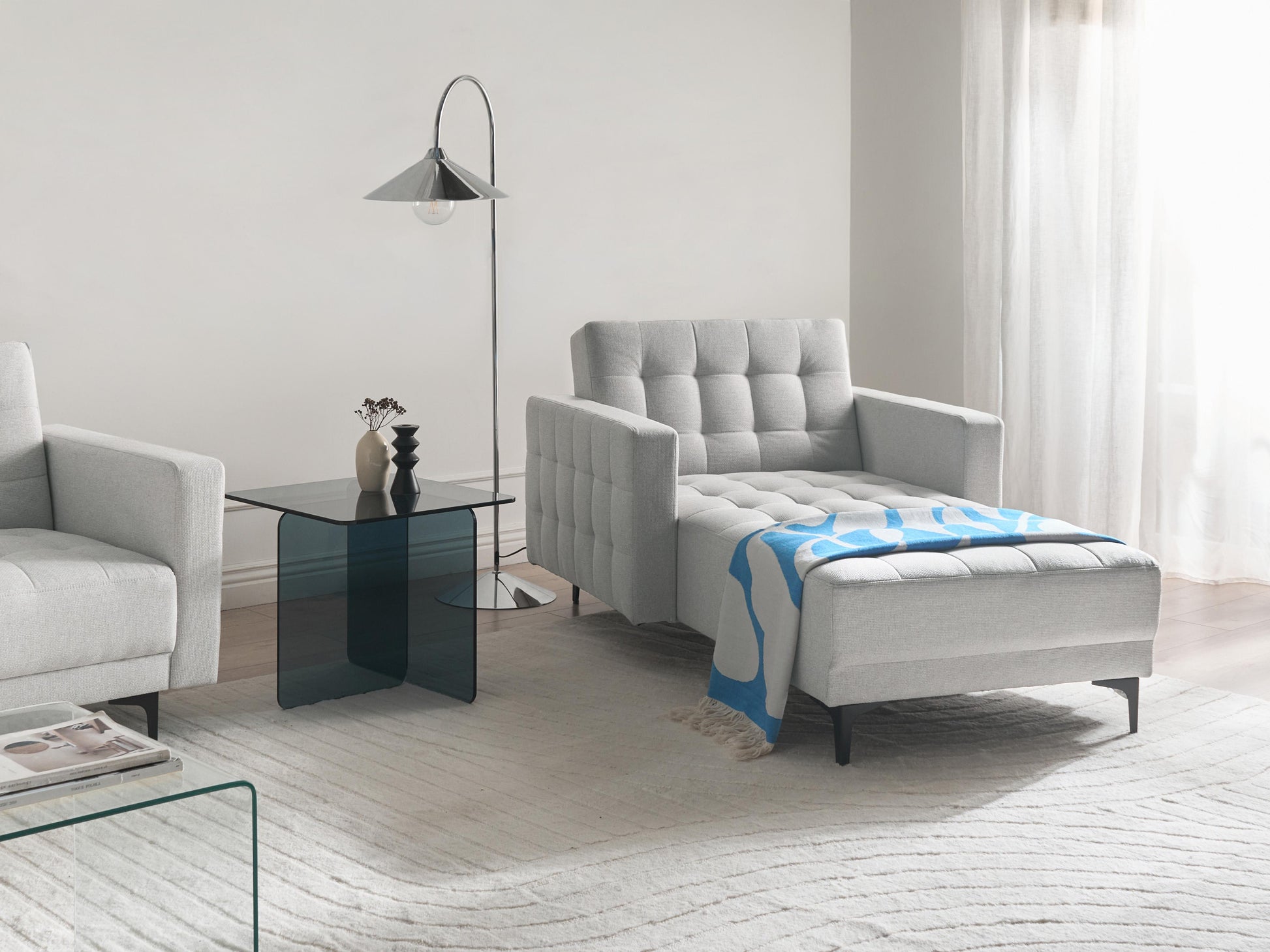  Chaise Longue ABERDEEN Fabric Light Grey