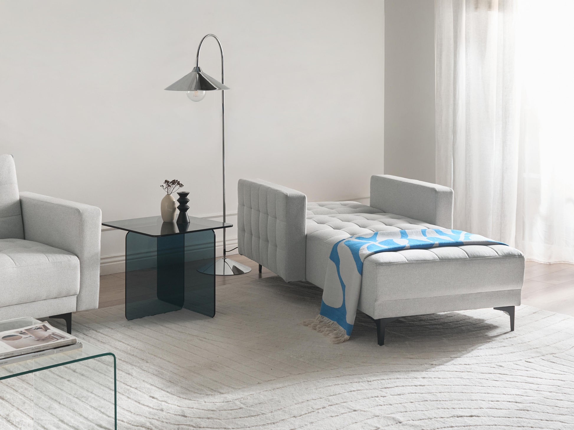 Chaise Longue ABERDEEN Fabric Light Grey