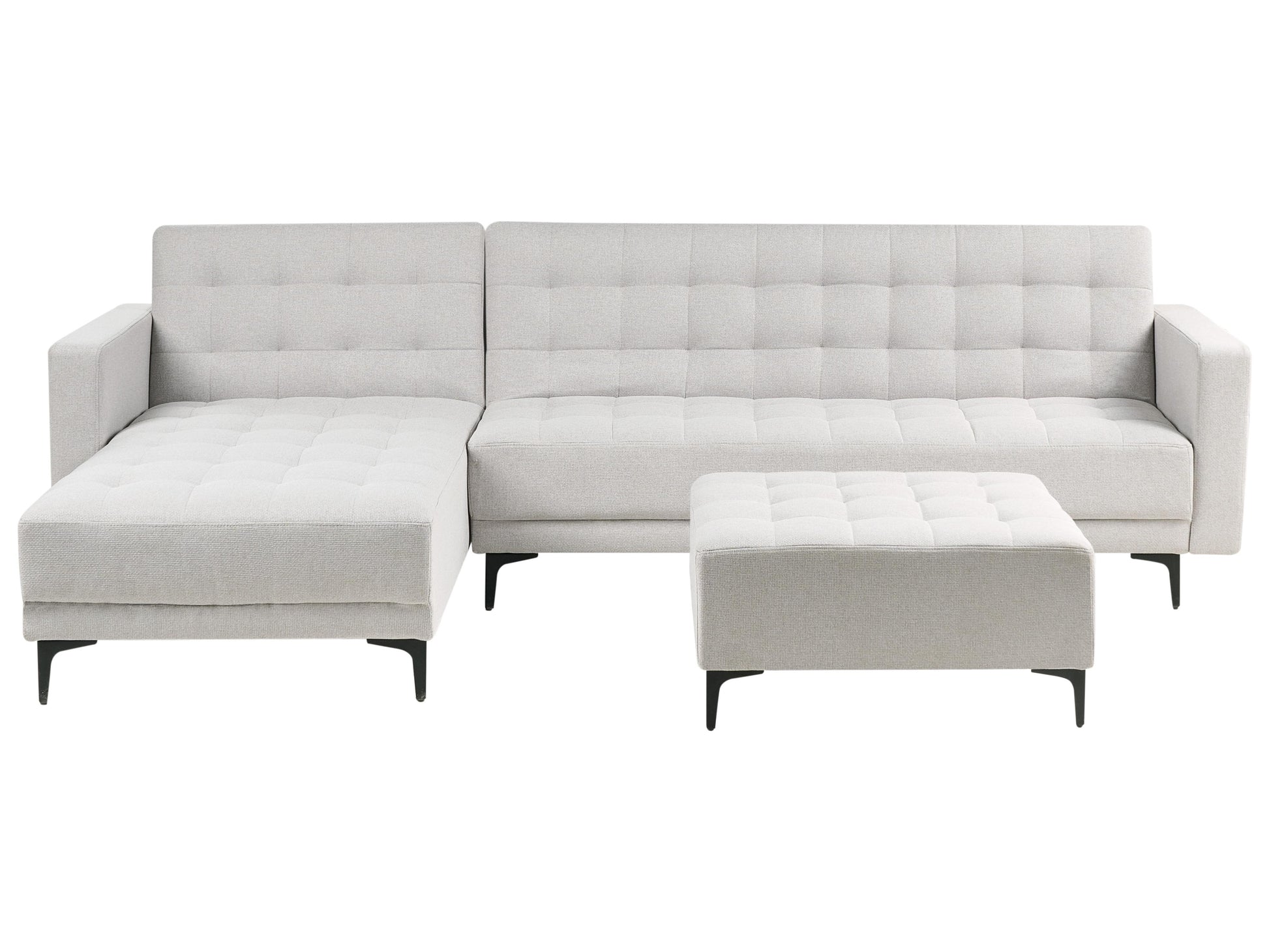 Modular Corner Sofa Bed 4 Seater ABERDEEN Fabric Light Grey With Ottoman Right Hand