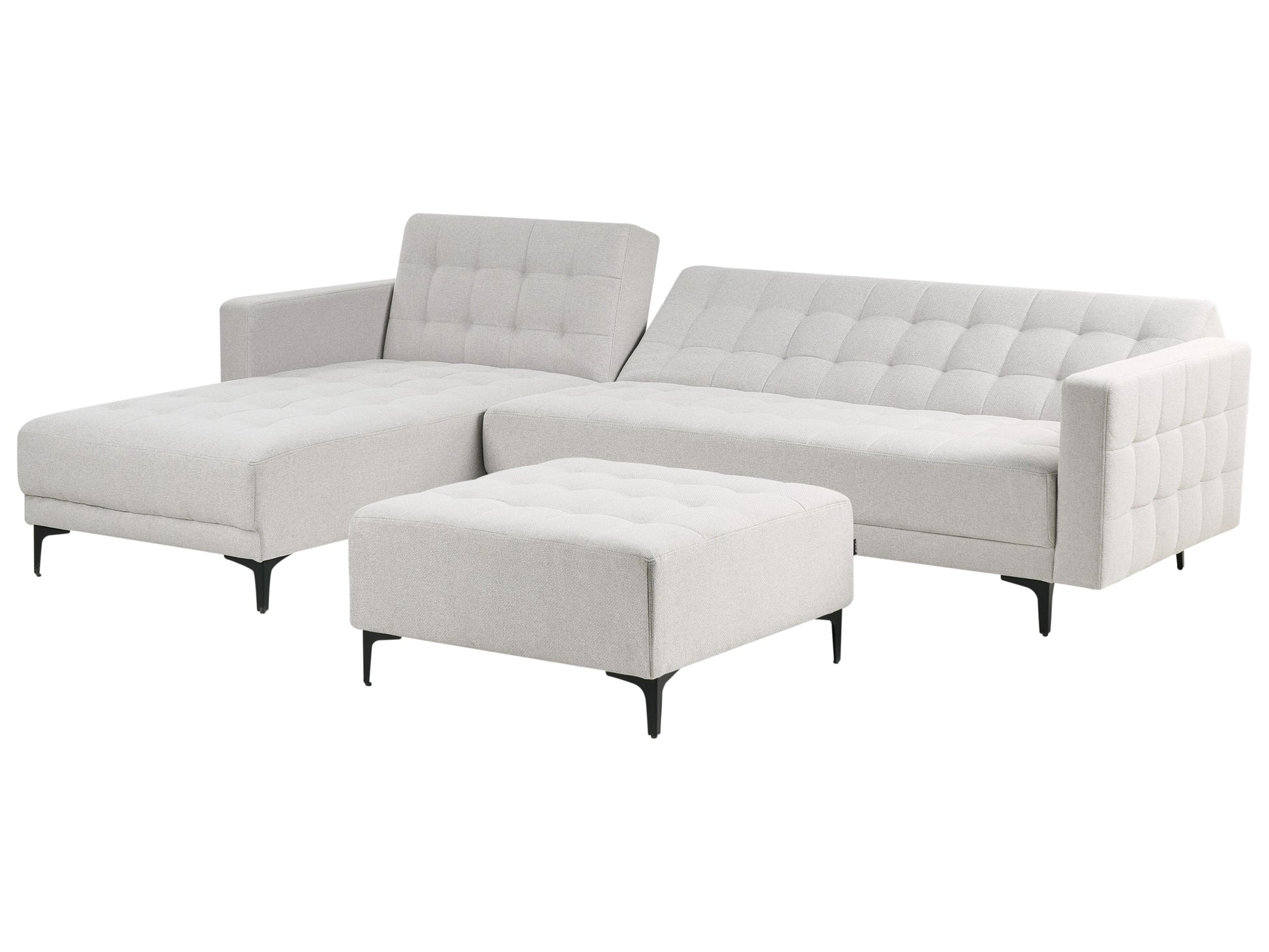  Modular Corner Sofa Bed 4 Seater ABERDEEN Fabric Light Grey With Ottoman Right Hand