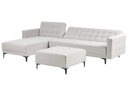  Modular Corner Sofa Bed 4 Seater ABERDEEN Fabric Light Grey With Ottoman Right Hand