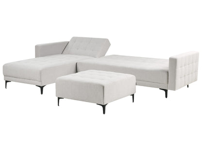  Modular Corner Sofa Bed 4 Seater ABERDEEN Fabric Light Grey With Ottoman Right Hand