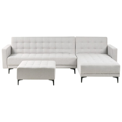  Modular Corner Sofa Bed 4 Seater ABERDEEN Fabric Light Grey With Ottoman Left Hand