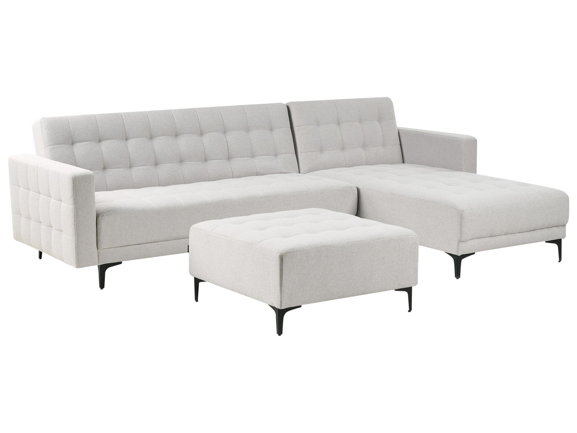  Modular Corner Sofa Bed 4 Seater ABERDEEN Fabric Light Grey With Ottoman Left Hand