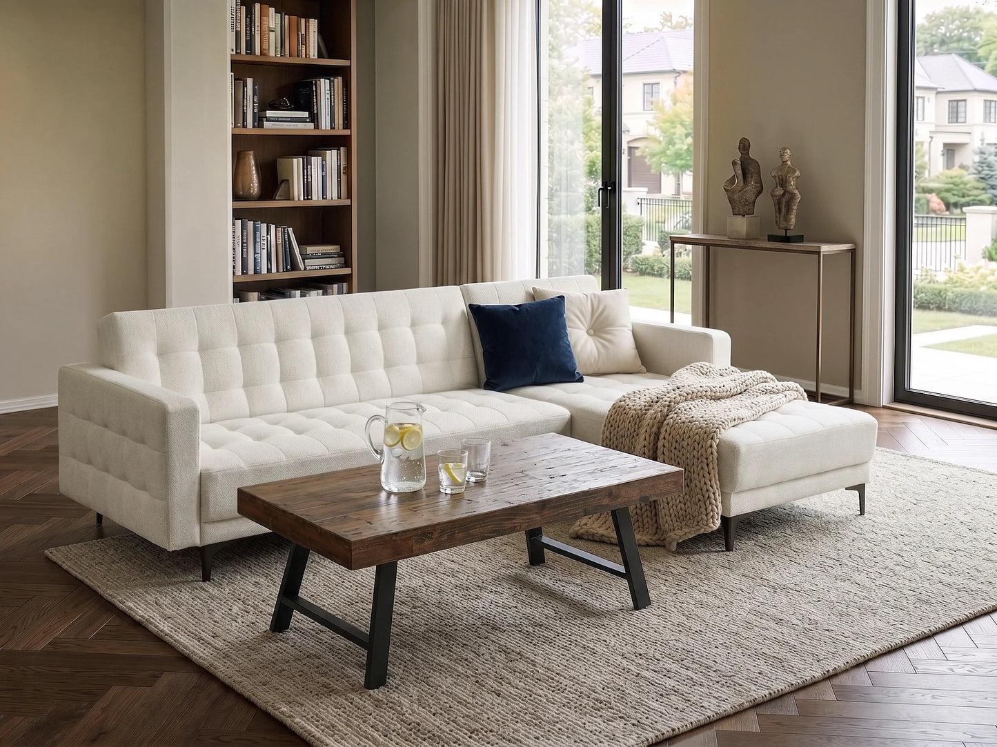  Modular Corner Sofa Bed 4 Seater ABERDEEN Fabric Off-White Left Hand