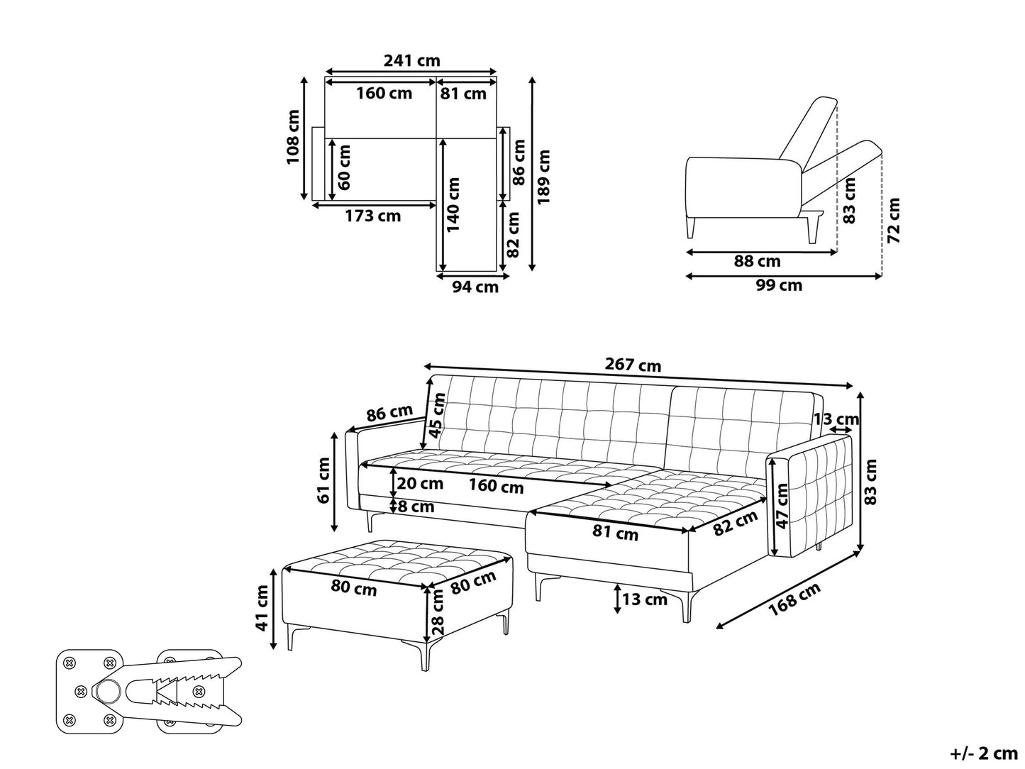  Modular Corner Sofa Bed 4 Seater ABERDEEN Fabric Off-White Left Hand