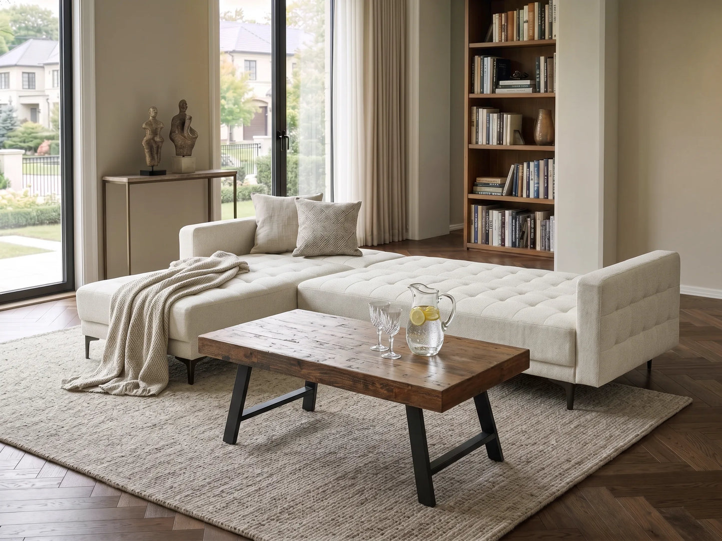  Modular Corner Sofa Bed 4 Seater ABERDEEN Fabric Off-White Right Hand