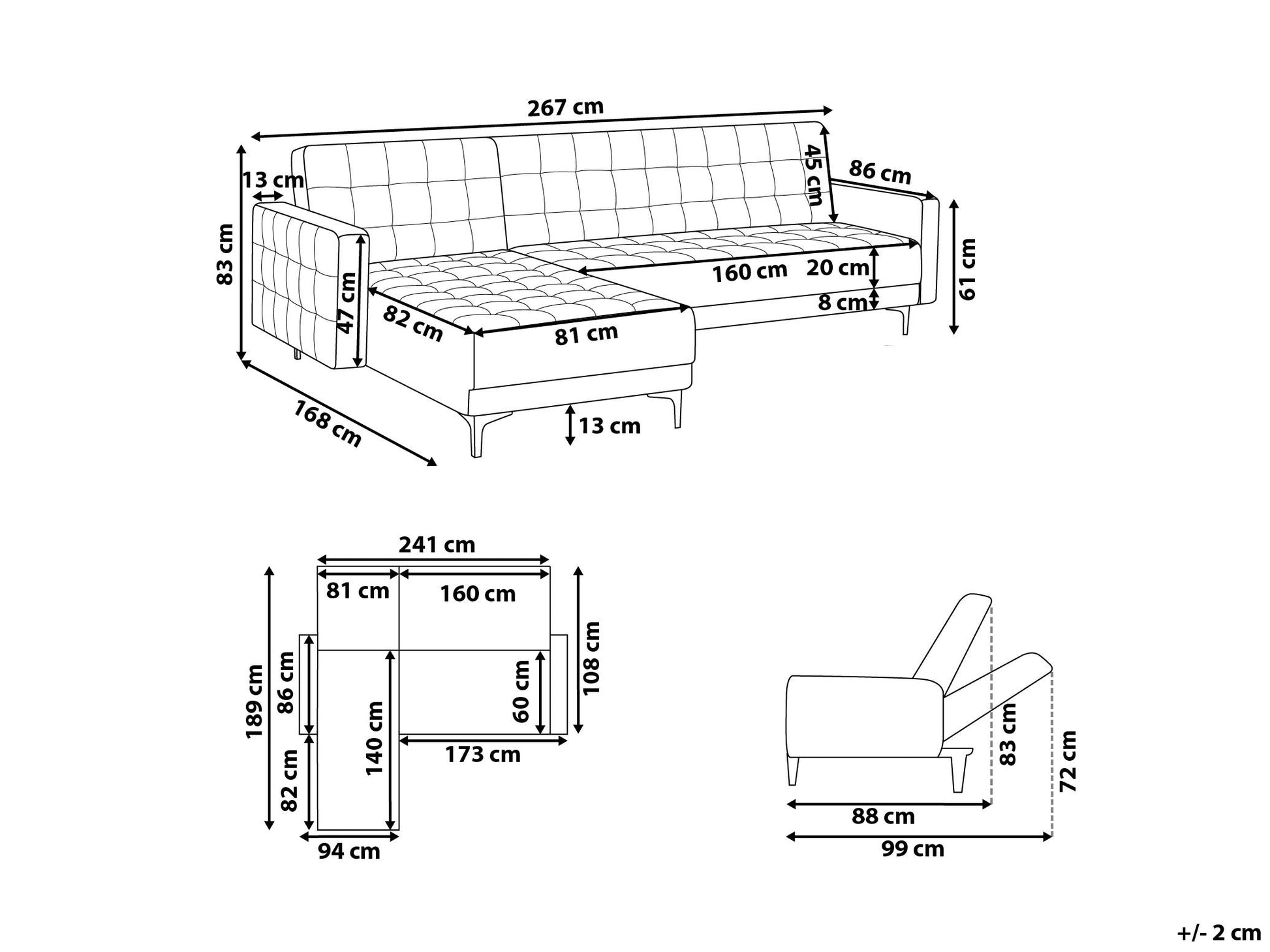  Modular Corner Sofa Bed 4 Seater ABERDEEN Fabric Off-White Right Hand