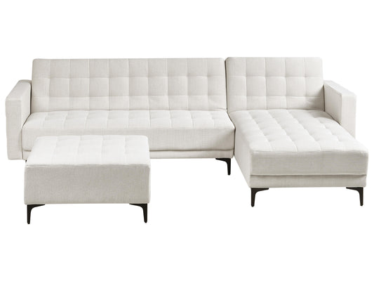  Modular Corner Sofa Bed 4 Seater ABERDEEN Fabric Off-White With Ottoman Left Hand