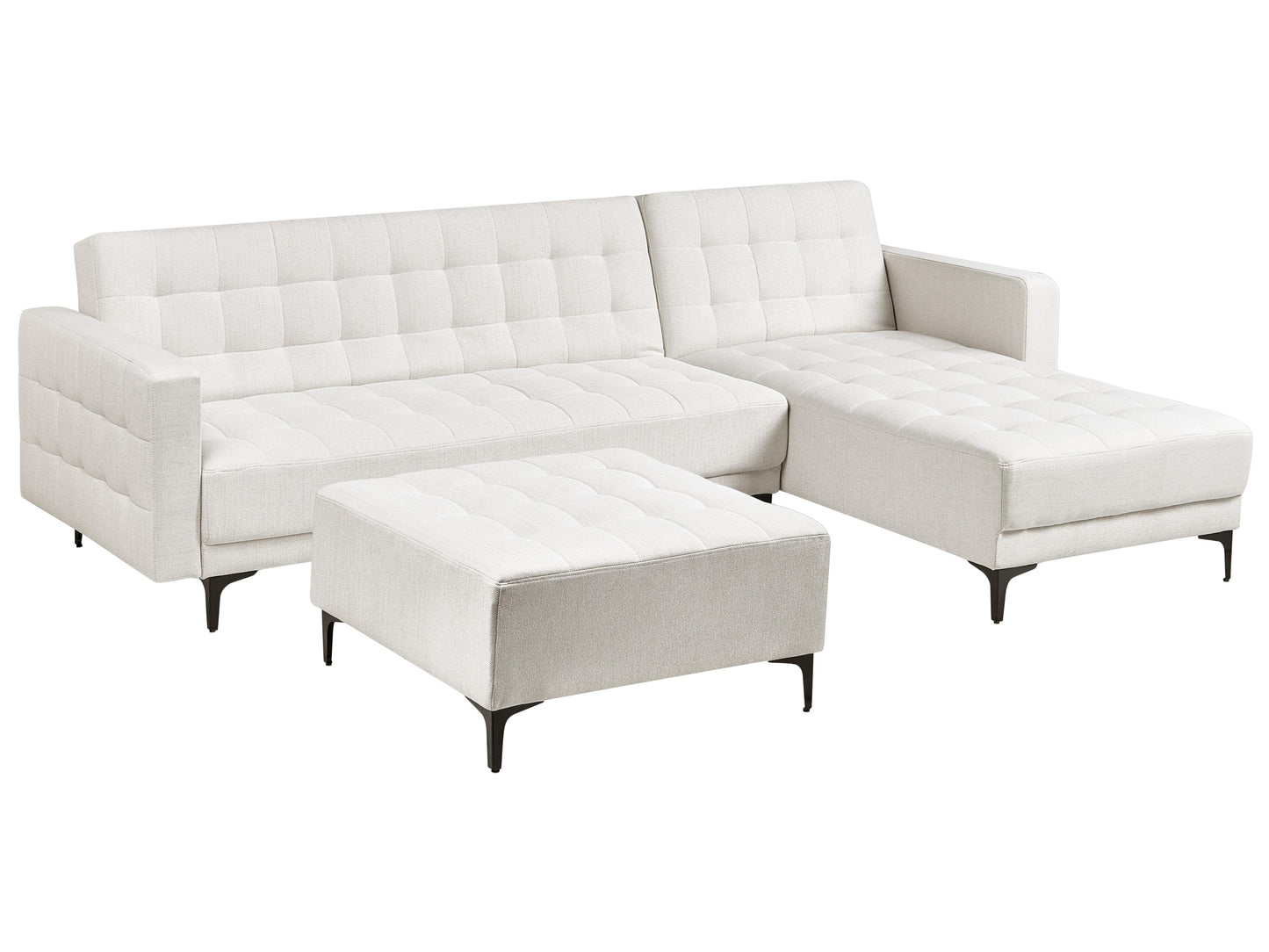  Modular Corner Sofa Bed 4 Seater ABERDEEN Fabric Off-White With Ottoman Left Hand