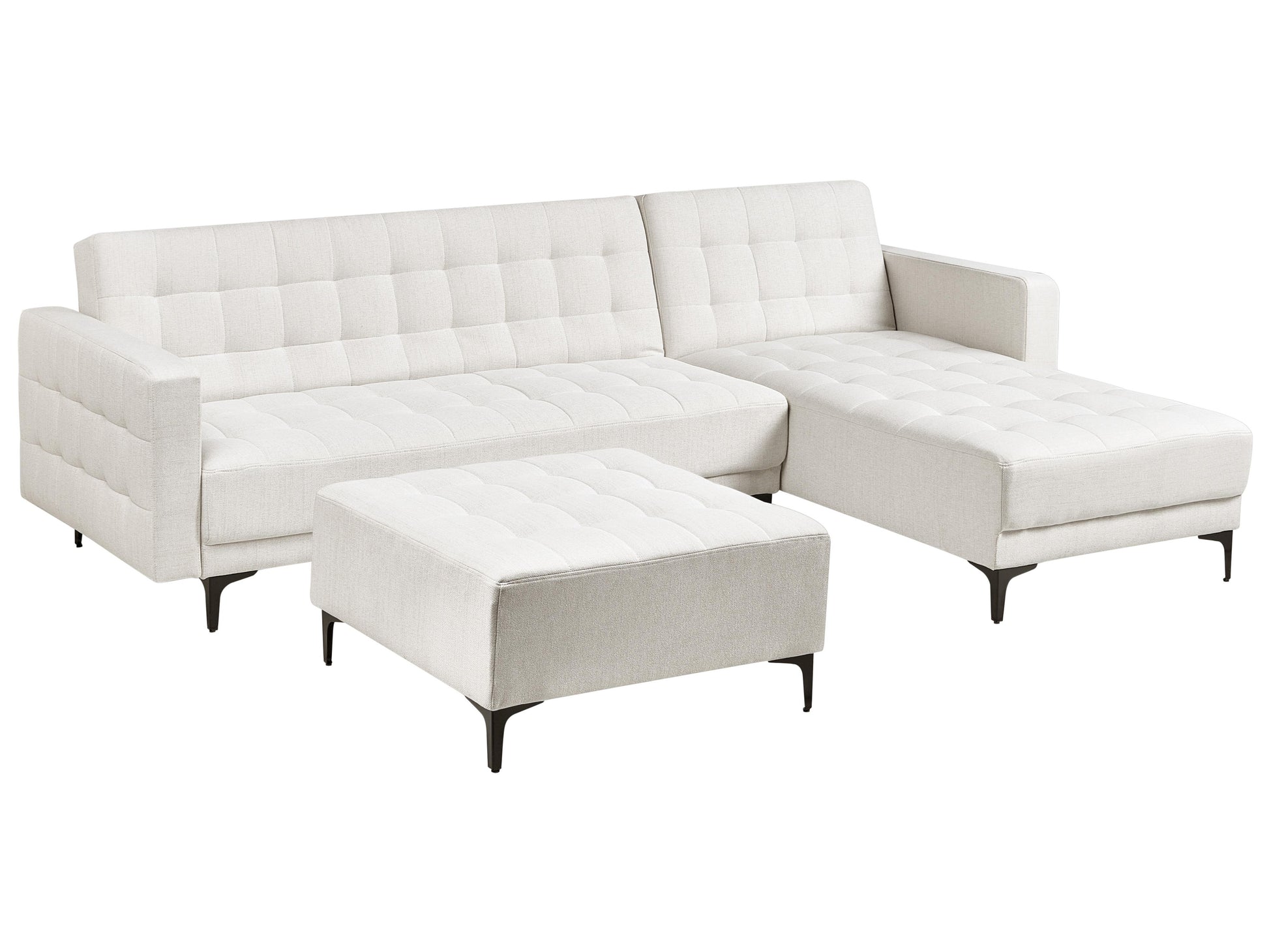  Modular Corner Sofa Bed 4 Seater ABERDEEN Fabric Off-White With Ottoman Left Hand