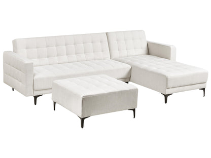  Modular Corner Sofa Bed 4 Seater ABERDEEN Fabric Off-White With Ottoman Left Hand