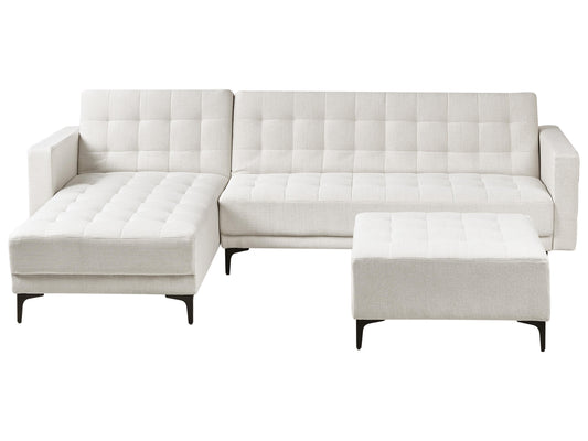  Modular Corner Sofa Bed 4 Seater ABERDEEN Fabric Off-White With Ottoman Right Hand
