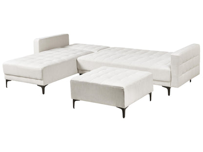  Modular Corner Sofa Bed 4 Seater ABERDEEN Fabric Off-White With Ottoman Right Hand