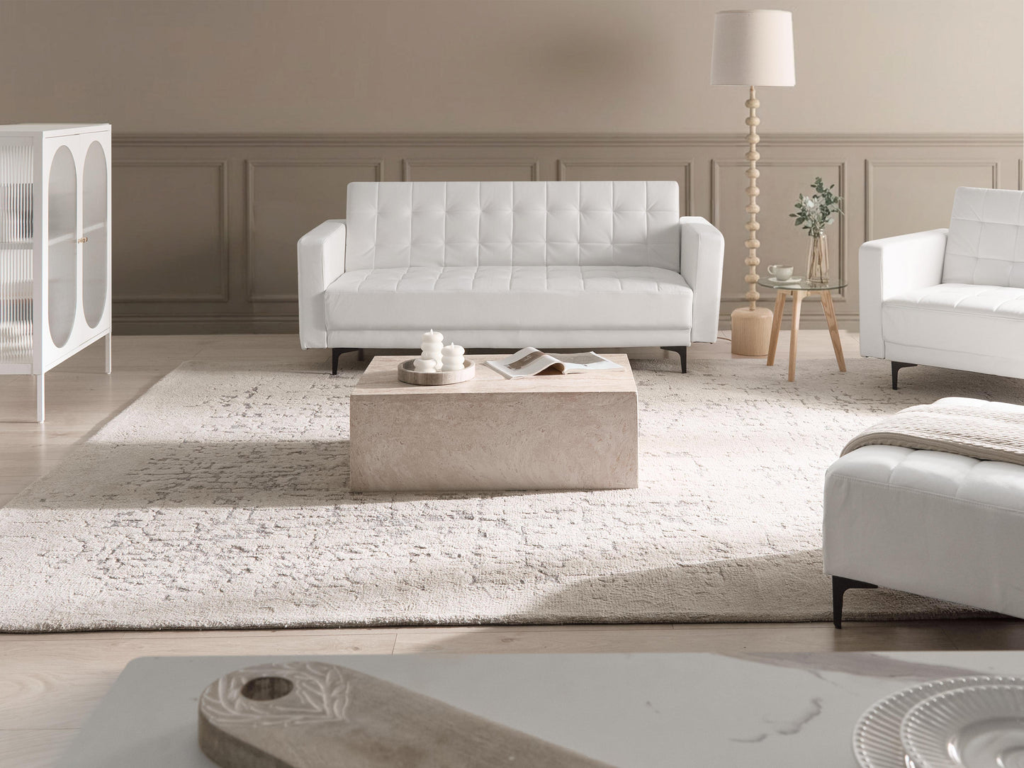  Sofa Bed 3 Seater ABERDEEN Faux Leather White