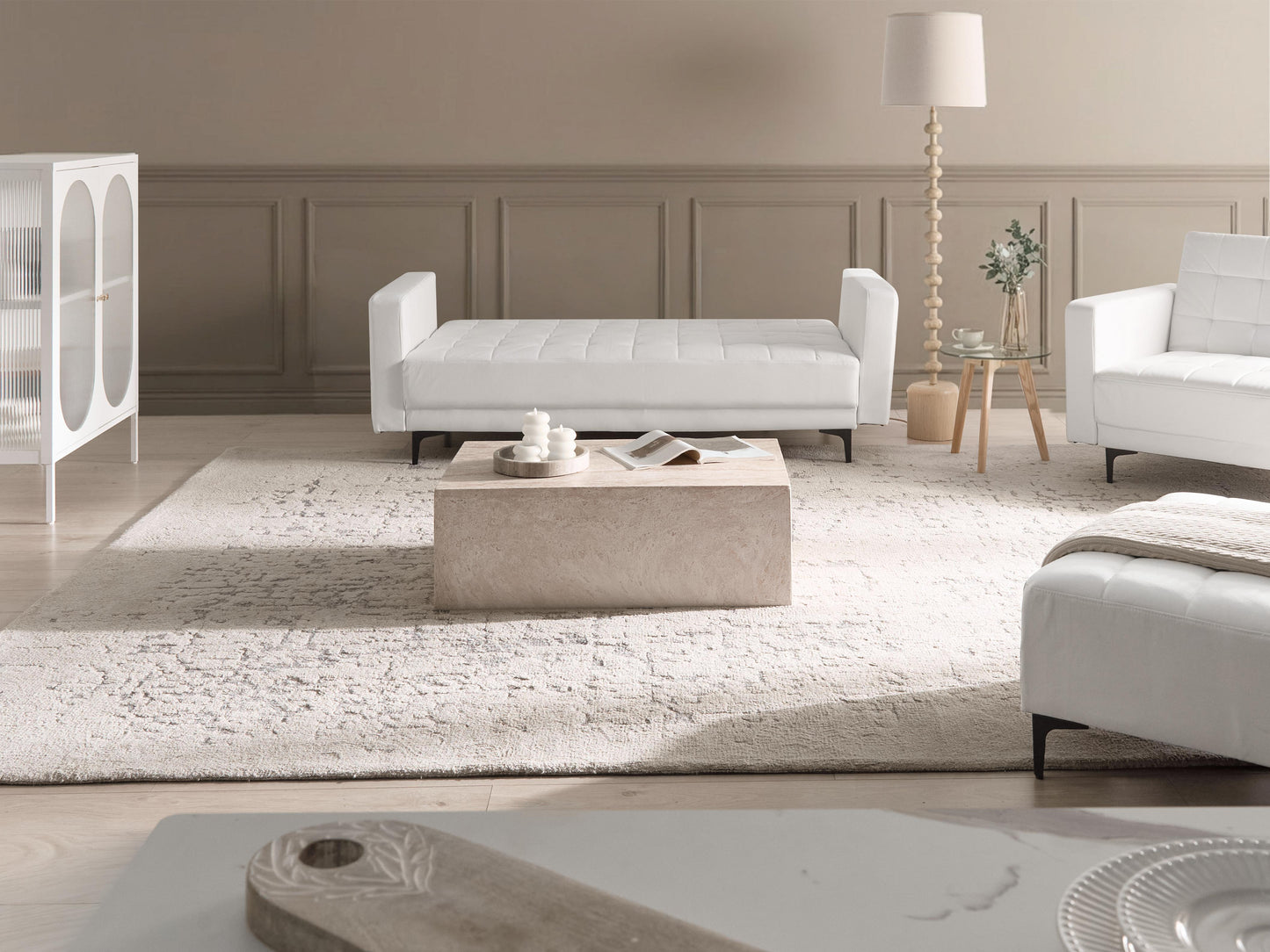  Sofa Bed 3 Seater ABERDEEN Faux Leather White