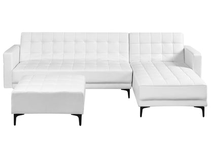  Modular Corner Sofa Bed 4 Seater ABERDEEN Faux Leather White With Ottoman Left Hand