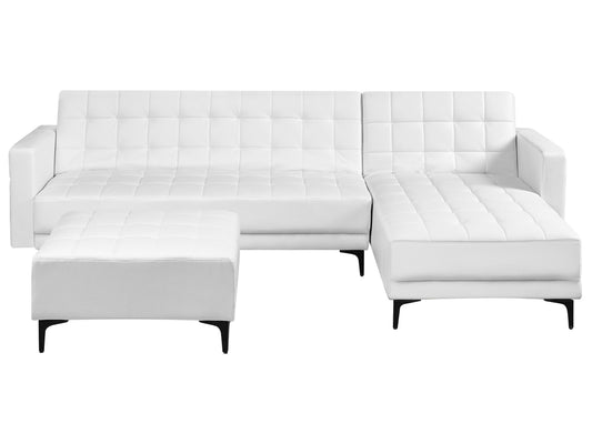  Modular Corner Sofa Bed 4 Seater ABERDEEN Faux Leather White With Ottoman Left Hand