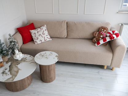  Sofa Bed 3 Seater KVAM Boucle Light Beige With Storage