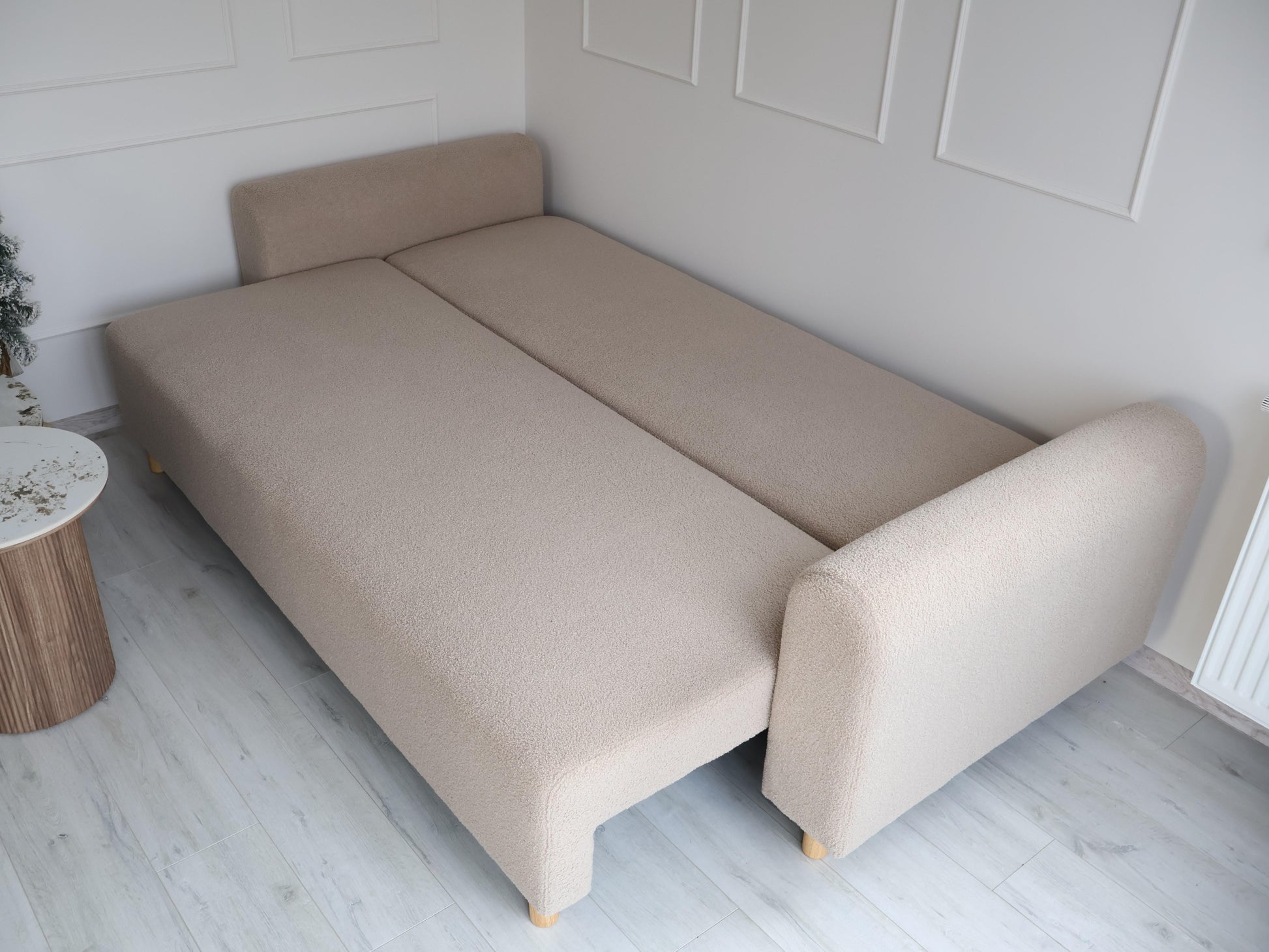  Sofa Bed 3 Seater KVAM Boucle Light Beige With Storage