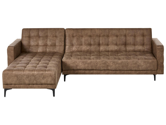  Modular Corner Sofa Bed 4 Seater ABERDEEN Faux Leather Brown Right Hand