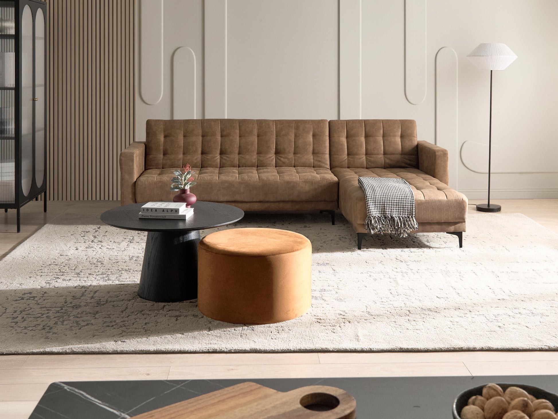  Modular Corner Sofa Bed 4 Seater ABERDEEN Faux Leather Brown Left Hand