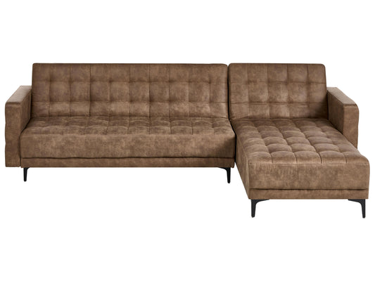  Modular Corner Sofa Bed 4 Seater ABERDEEN Faux Leather Brown Left Hand