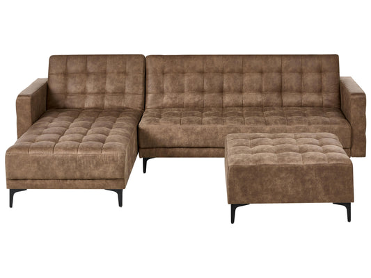  Modular Corner Sofa Bed 4 Seater ABERDEEN Faux Leather Brown With Ottoman Right Hand