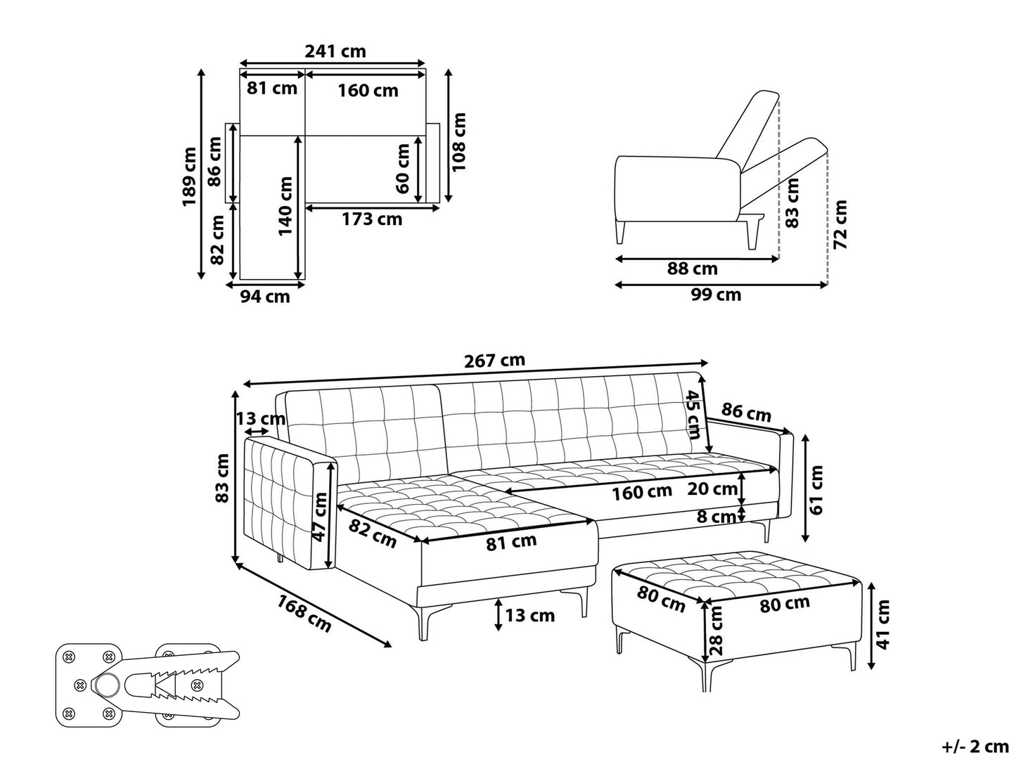  Modular Corner Sofa Bed 4 Seater ABERDEEN Faux Leather Brown With Ottoman Right Hand