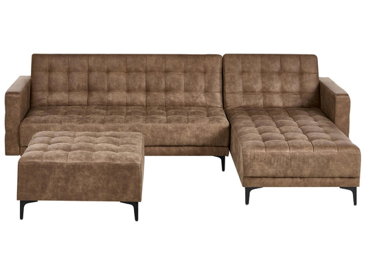  Modular Corner Sofa Bed 4 Seater ABERDEEN Faux Leather Brown With Ottoman Left Hand