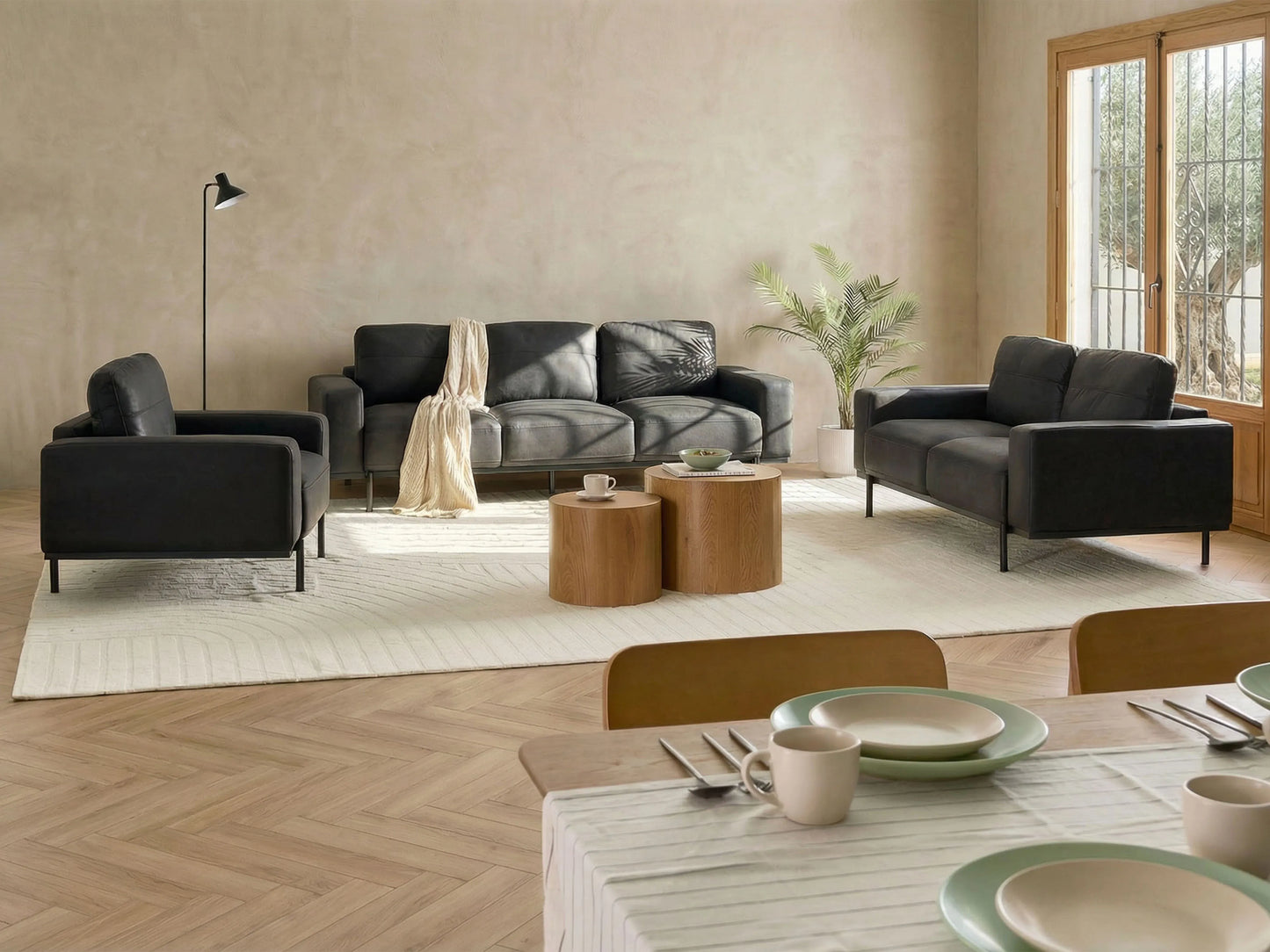  Sofa 3 Seater SOVIK Faux Leather Black