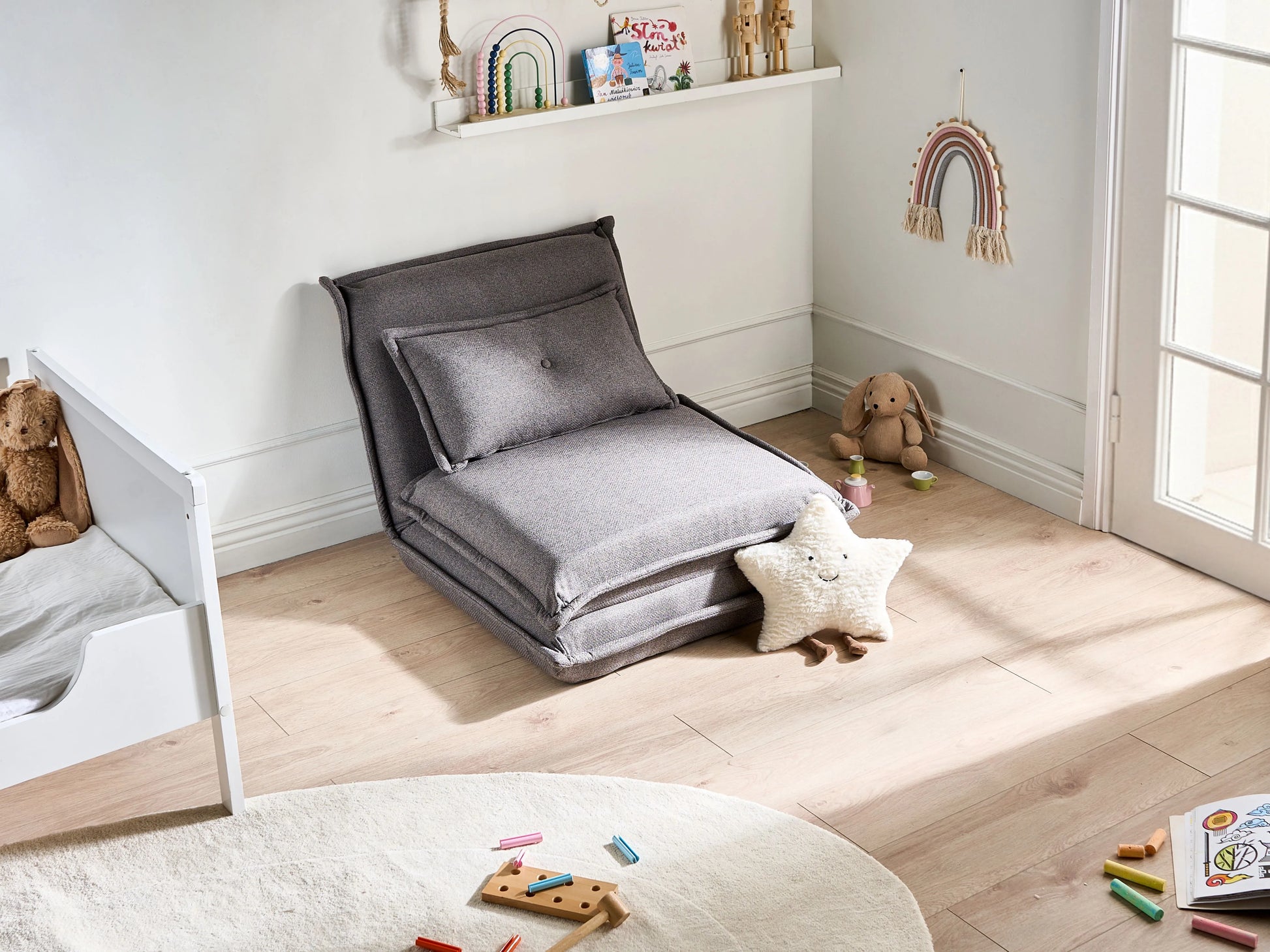  Single Sofa Bed DELLEN Fabric Dark Grey