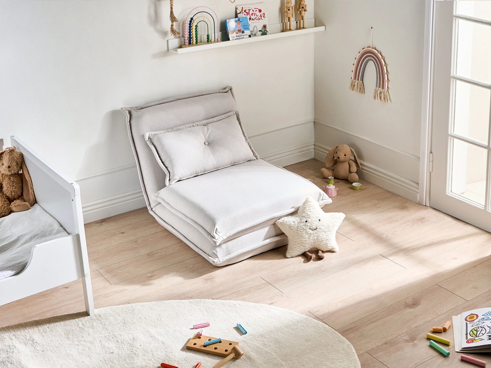  Single Sofa Bed DELLEN Fabric Off-White