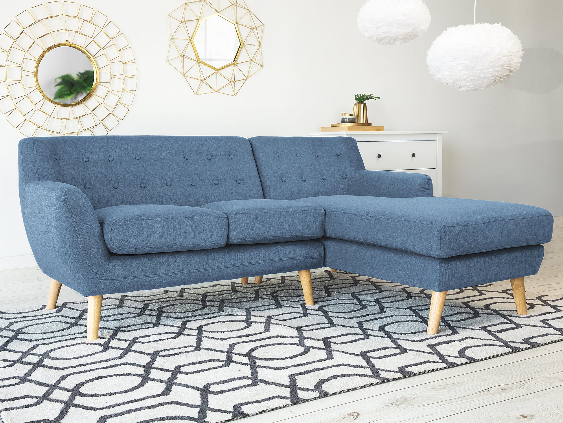  Corner Sofa 3 Seater MOTALA Fabric Blue Left Hand