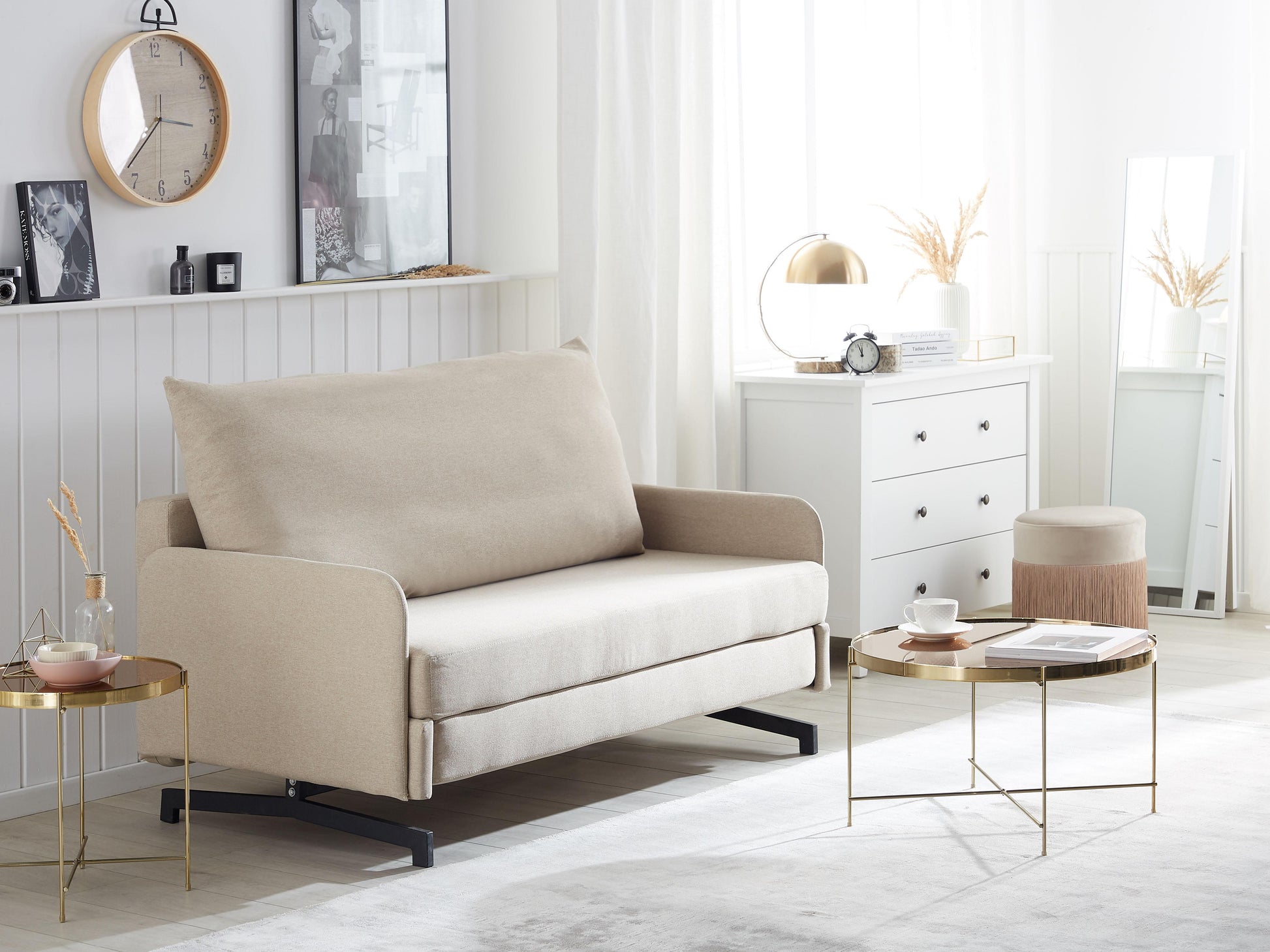 Sofa Bed 2 Seater BELFAST Fabric Beige