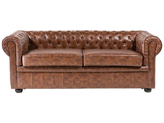  Sofa 3 Seater CHESTERFIELD Faux Leather Golden Brown
