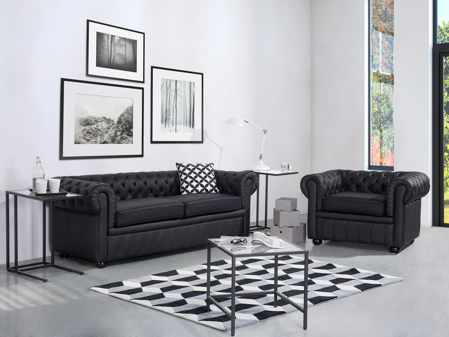  Sofa 3 Seater CHESTERFIELD Leather Black