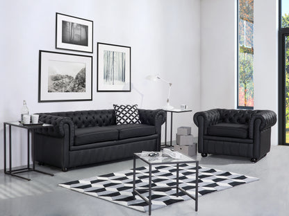  Sofa 3 Seater CHESTERFIELD Leather Black