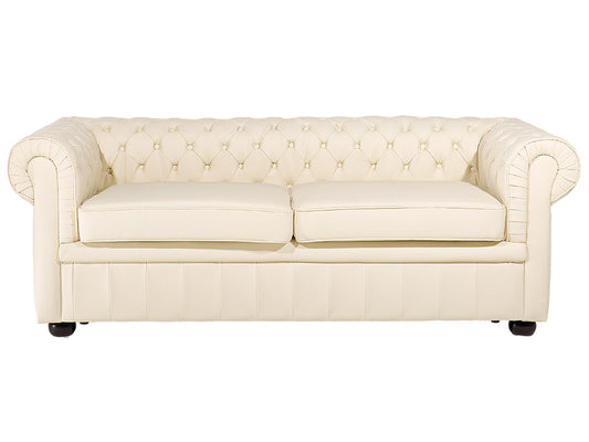  Sofa 3 Seater CHESTERFIELD Leather Light Beige