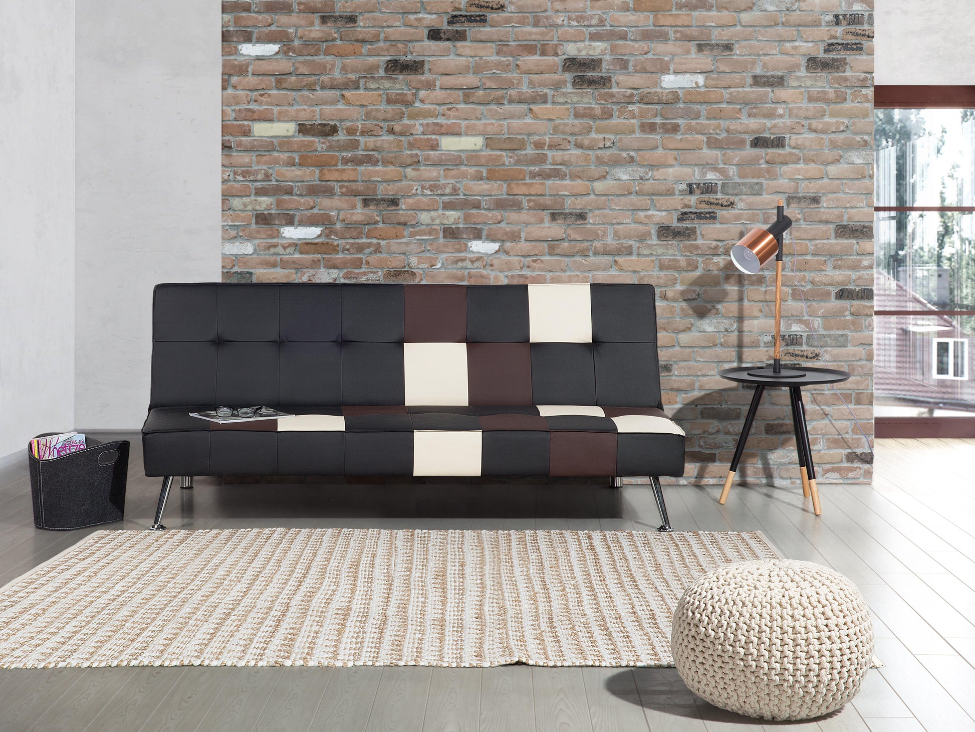  Sofa Bed 3 Seater OLSKER Faux Leather Black