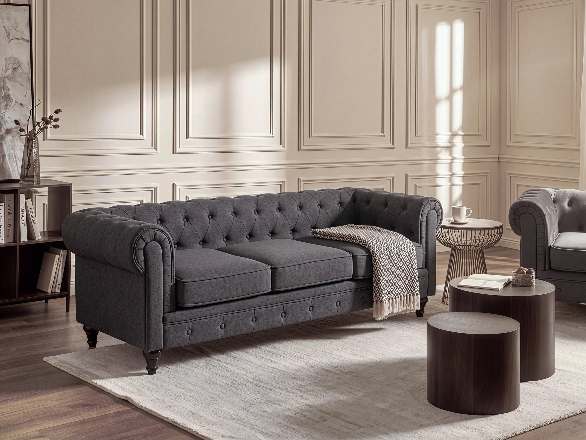  Sofa 3 Seater CHESTERFIELD Fabric Grey