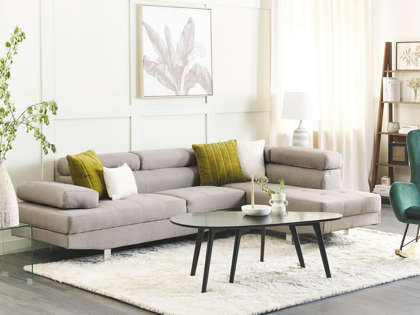  Corner Sofa 5 Seater NORREA Fabric Light Grey Left Hand