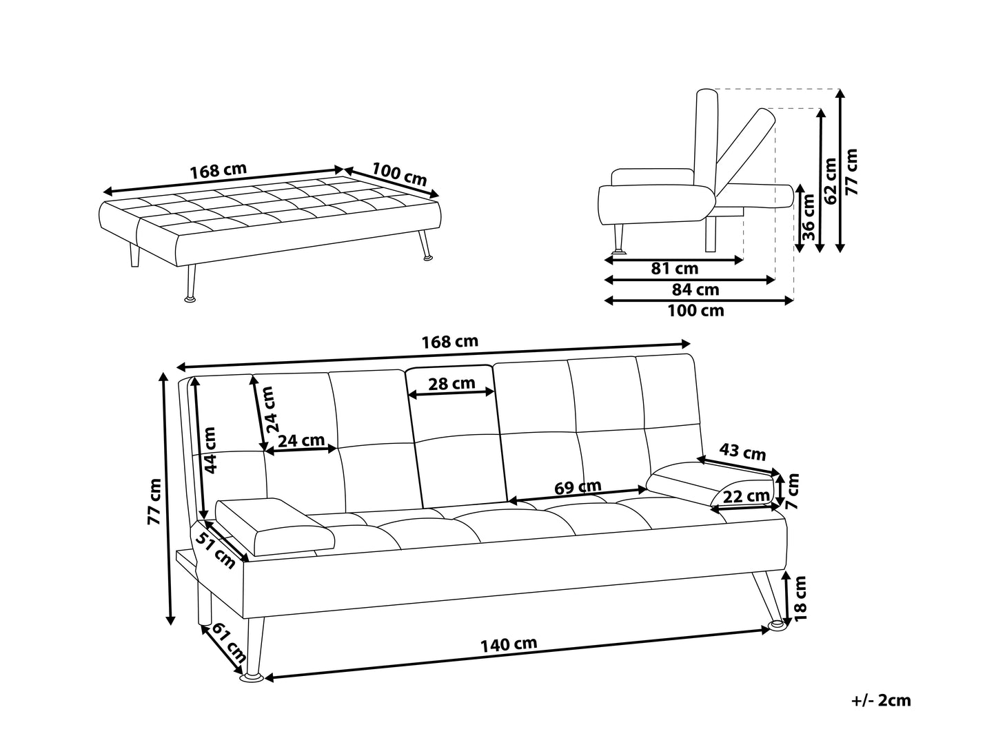  Sofa Bed 3 Seater ROXEN Fabric Light Grey